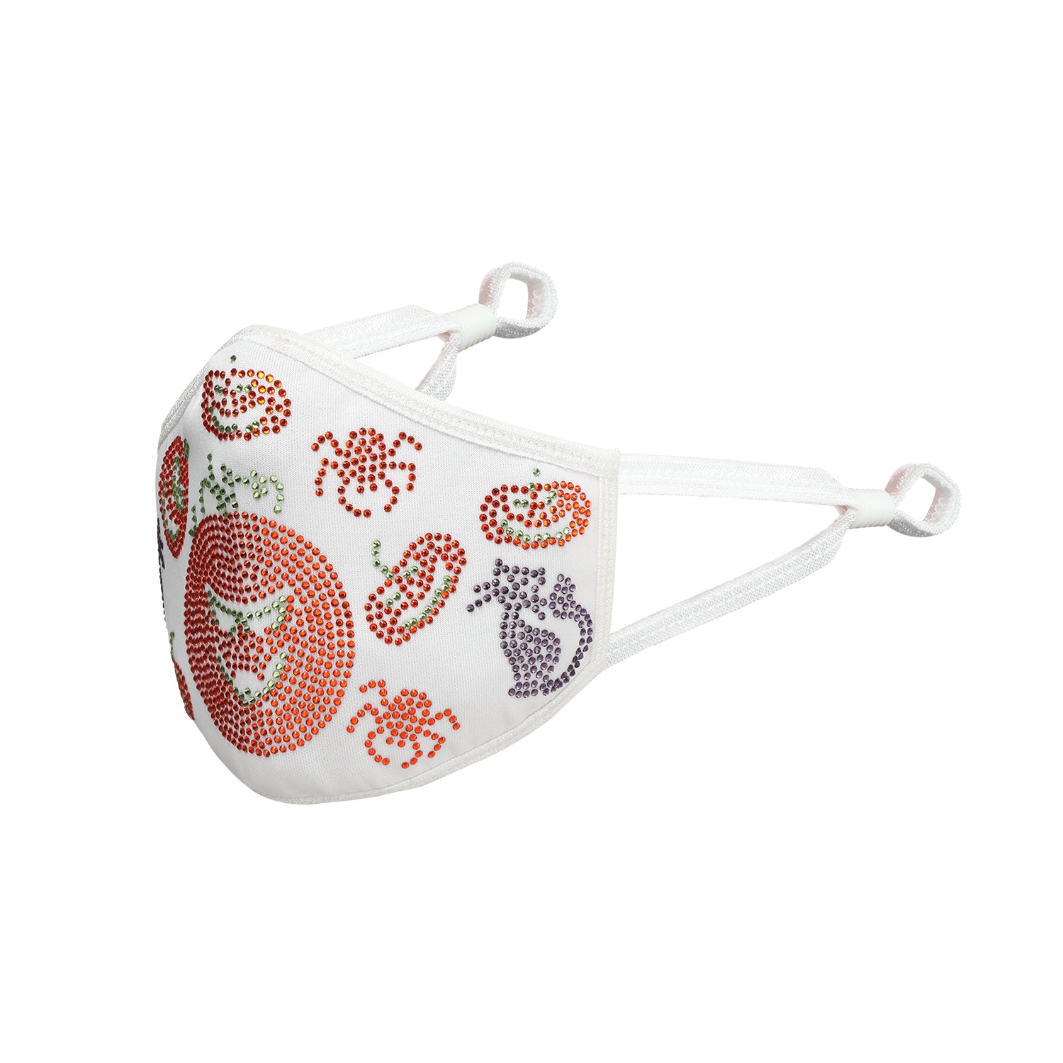 Halloween Crystal Mask - White Cotton with Pumpkins and Cats!