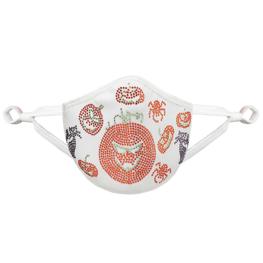 Halloween Crystal Mask - White Cotton with Pumpkins and Cats!