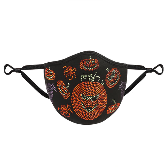 Halloween Crystal Mask - Black Cotton with Pumpkins and Cats!