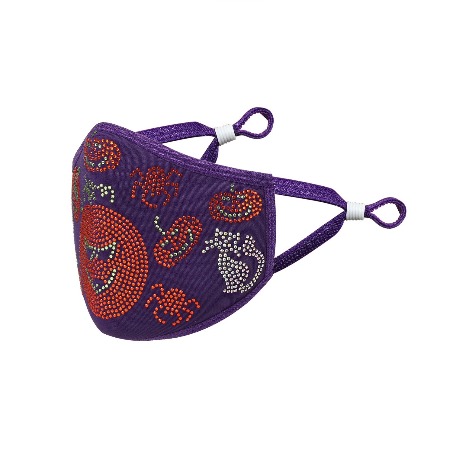 Halloween Crystal Mask - Purple Cotton with Pumpkins and Cats!