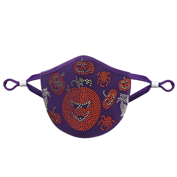 Halloween Crystal Mask - Purple Cotton with Pumpkins and Cats!