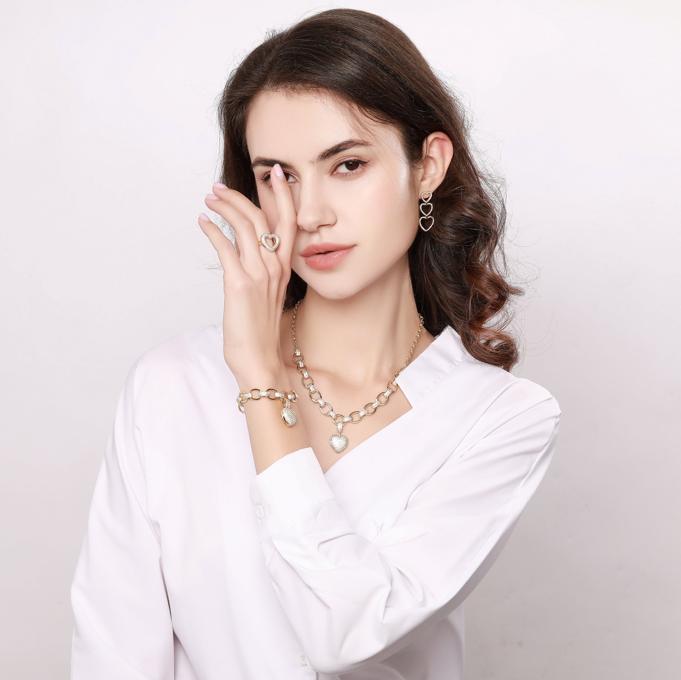 Adalyn Heart Shape Necklace in Gold with Cubic Zirconia