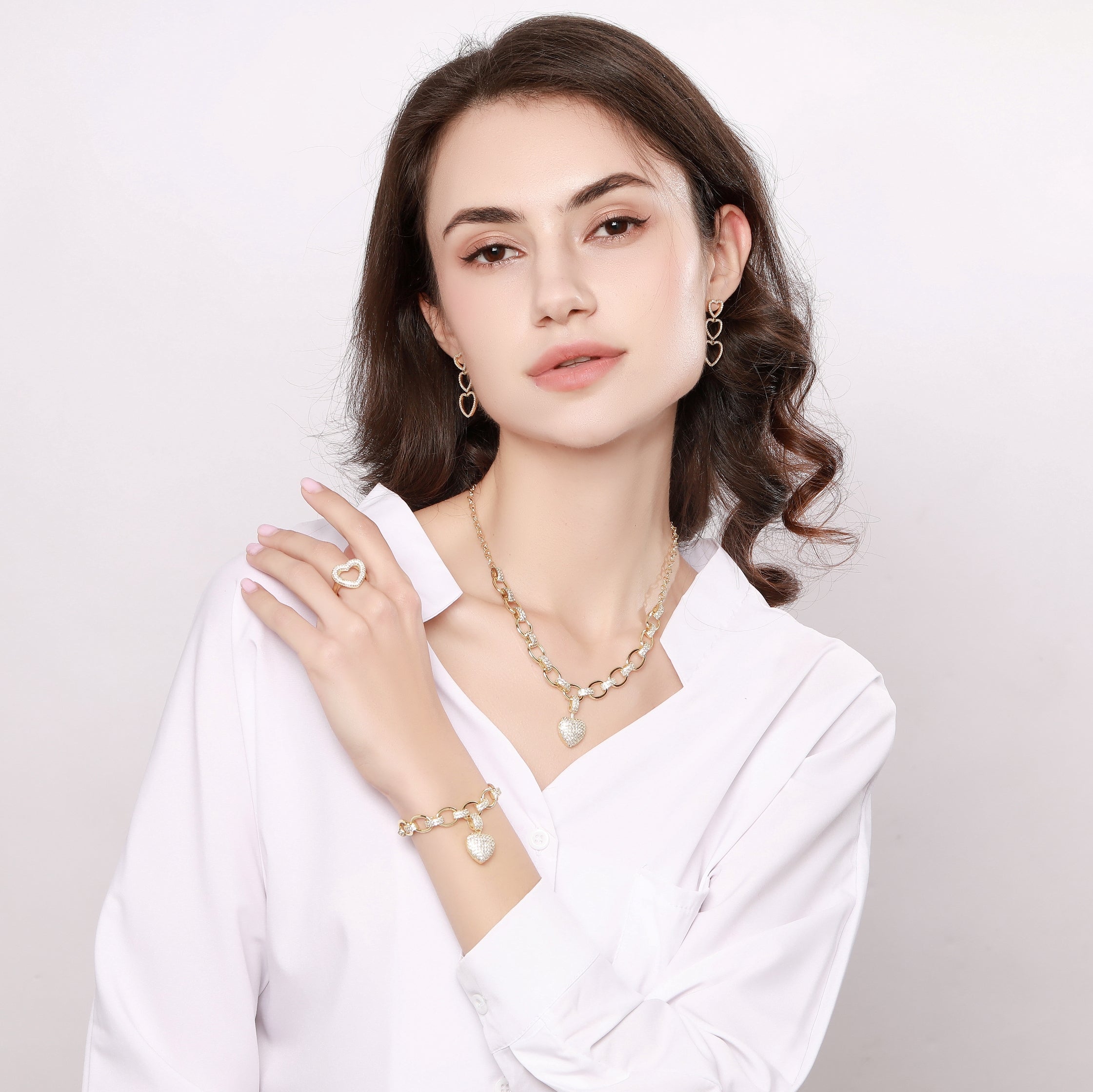 Adalyn Heart Shape Necklace in Gold with Cubic Zirconia