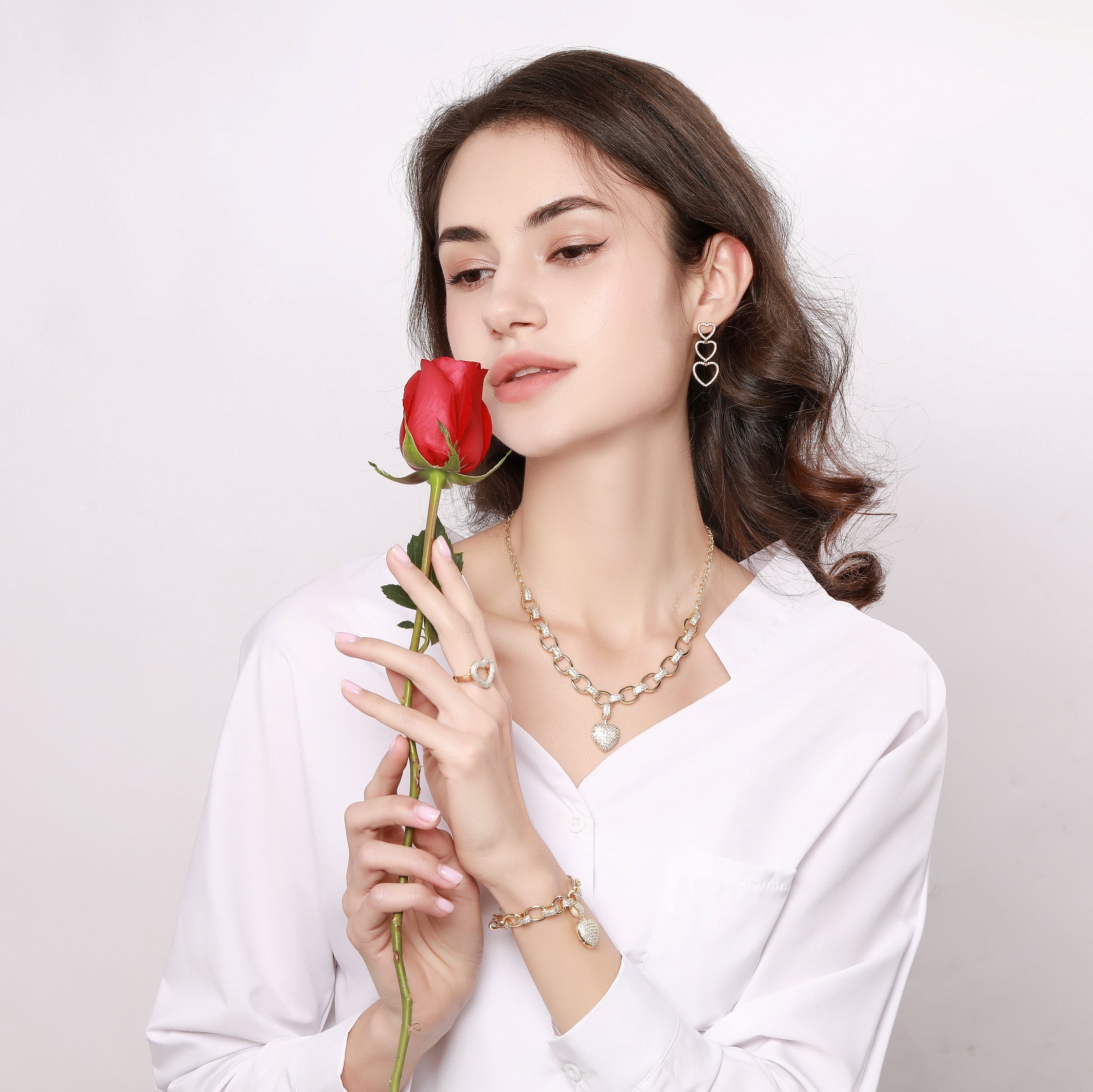 Adalyn Heart Shape Necklace in Gold with Cubic Zirconia