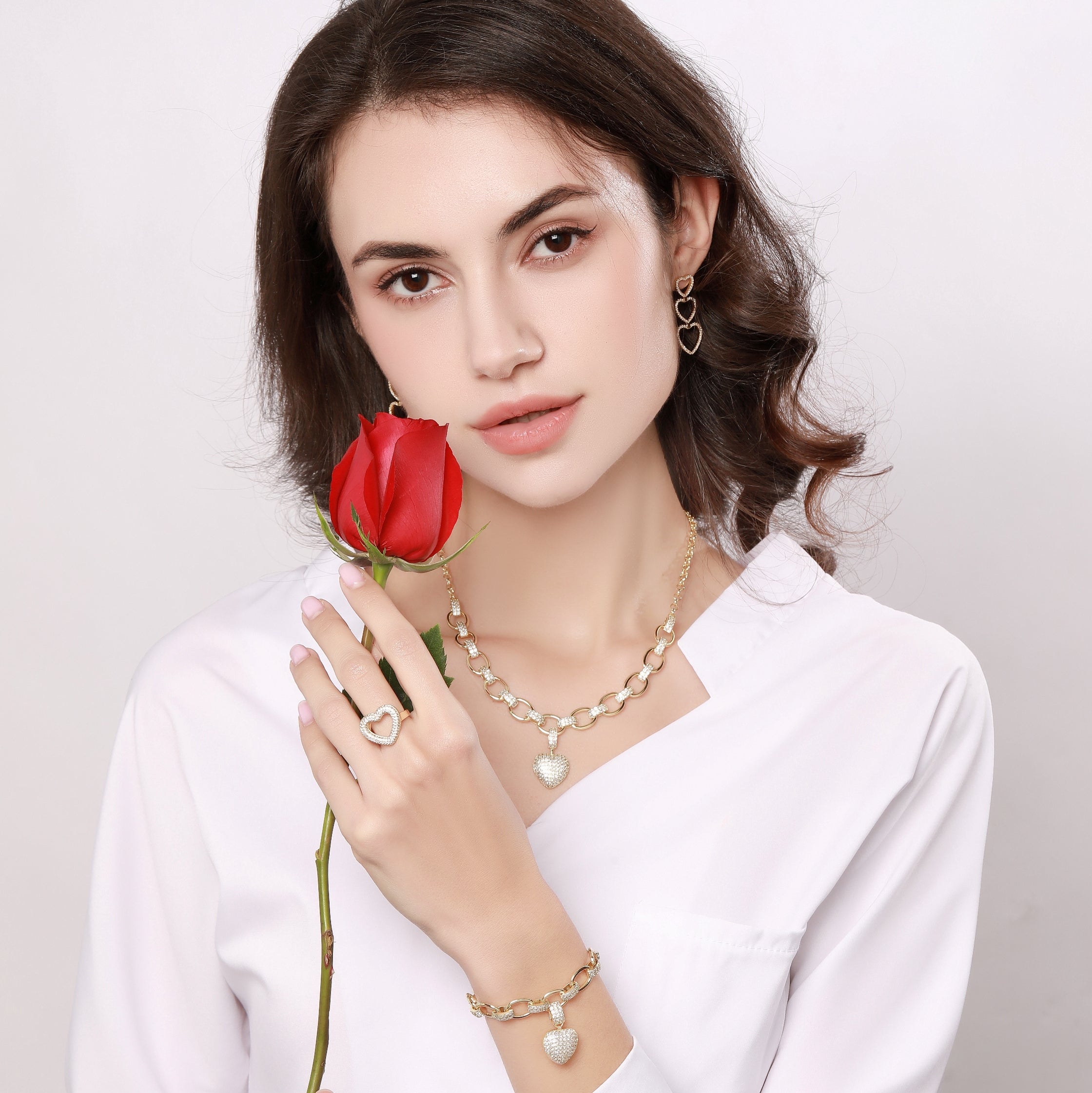 Adalyn Heart Shape Necklace in Gold with Cubic Zirconia