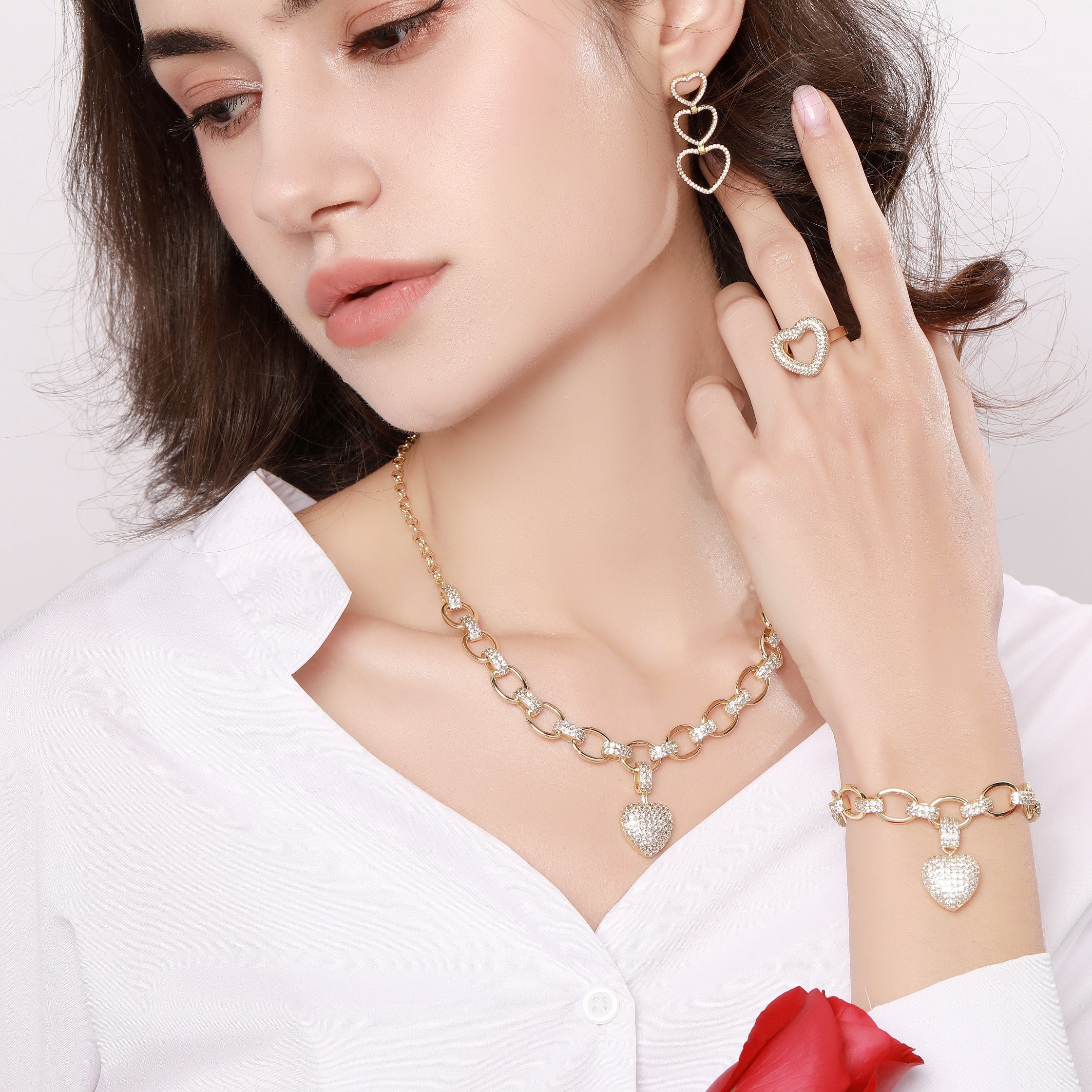 Adalyn Heart Shape Necklace in Gold with Cubic Zirconia