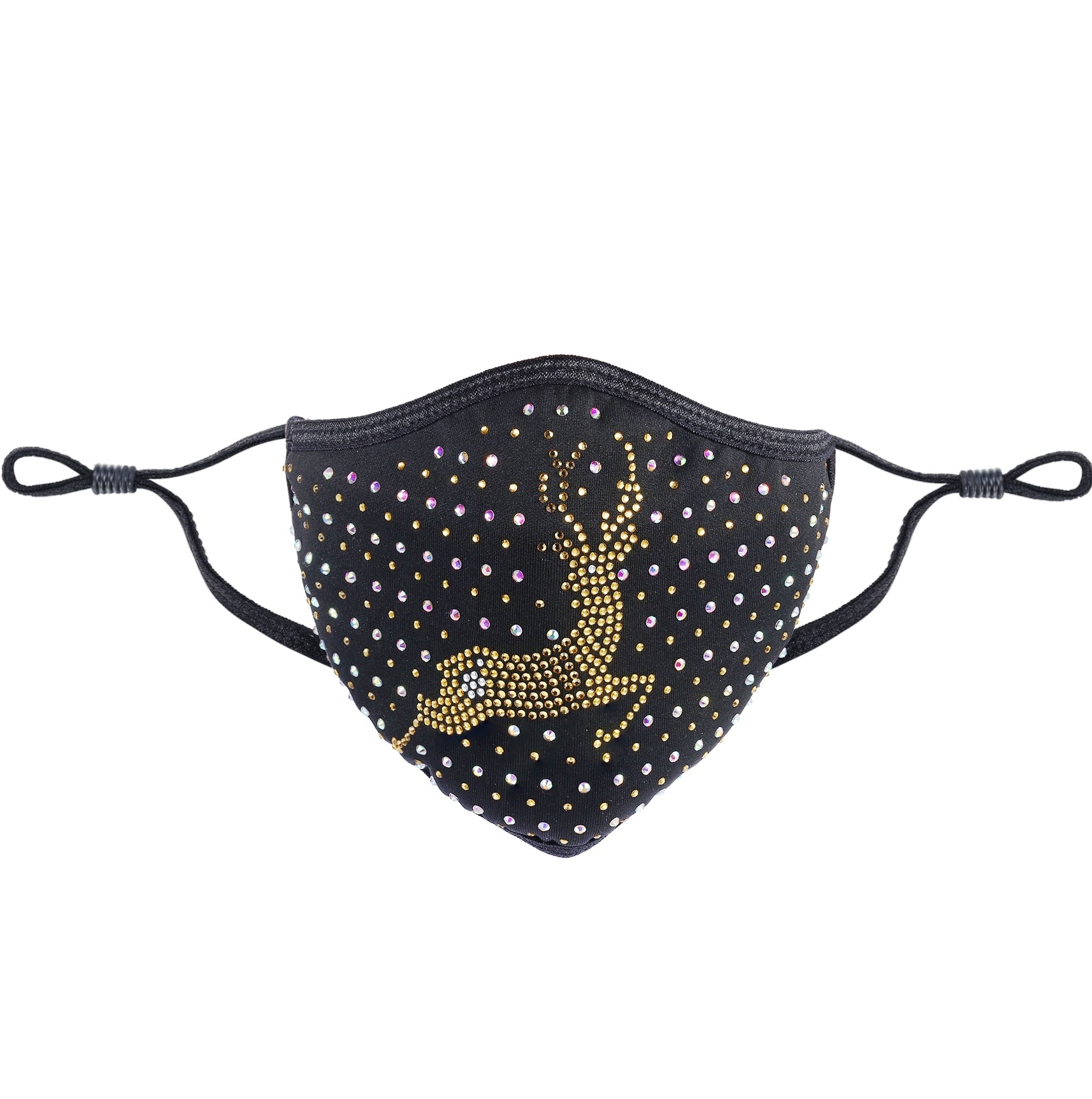 Christmas Collection - Designer Reindeer in Gold & Silver Crystals on Black