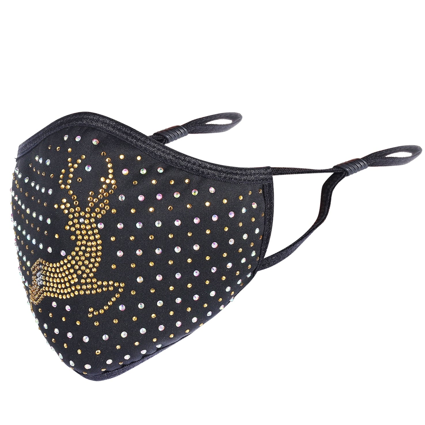 Christmas Collection - Designer Reindeer in Gold & Silver Crystals on Black