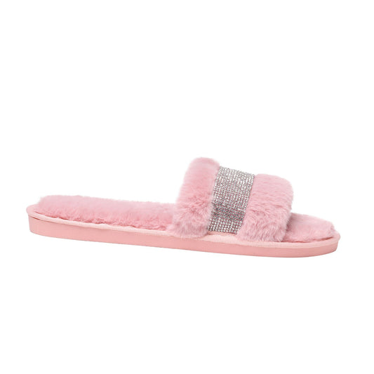 Pink Faux Fur Sydney Glampers with Crystal Strip