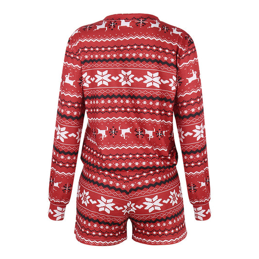 Weihnachtspyjamas! Rot-weißes Rentier-Shorts-Set