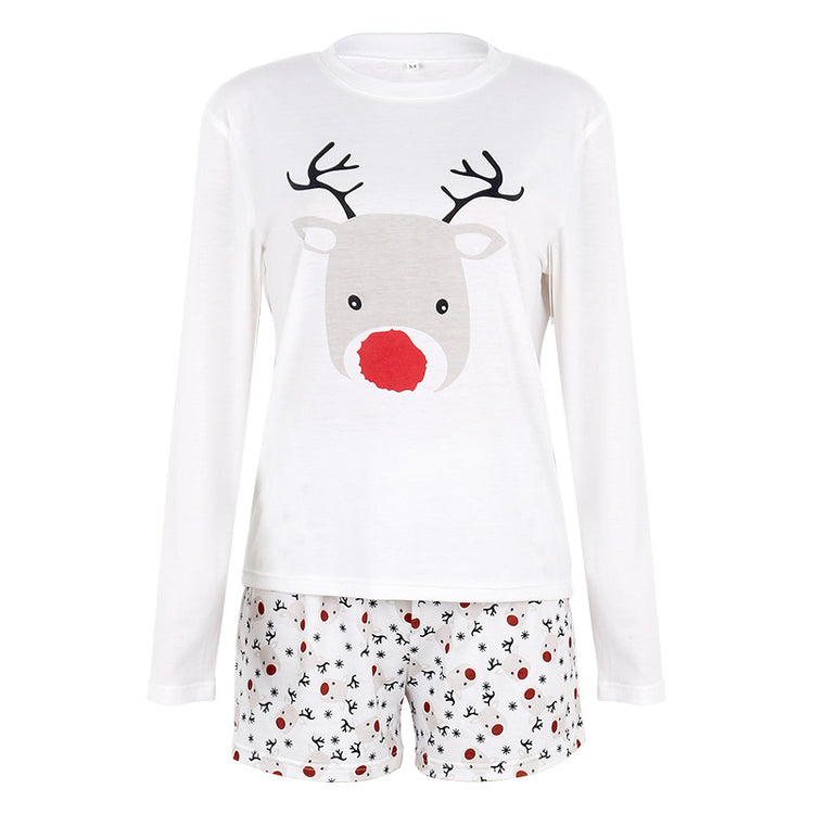 Weihnachtspyjamas! Weißes Rentier-Shorts-Set