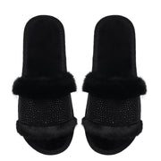 Black Faux Fur Nina Glampers with Black Crystals