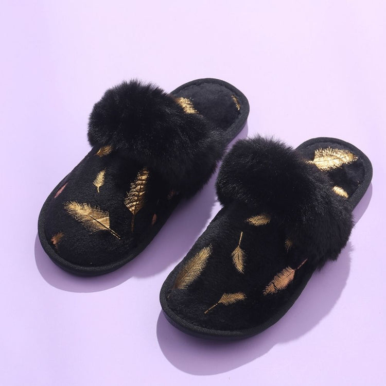 Gina Slippers - Black with Gold Leaf Foiling