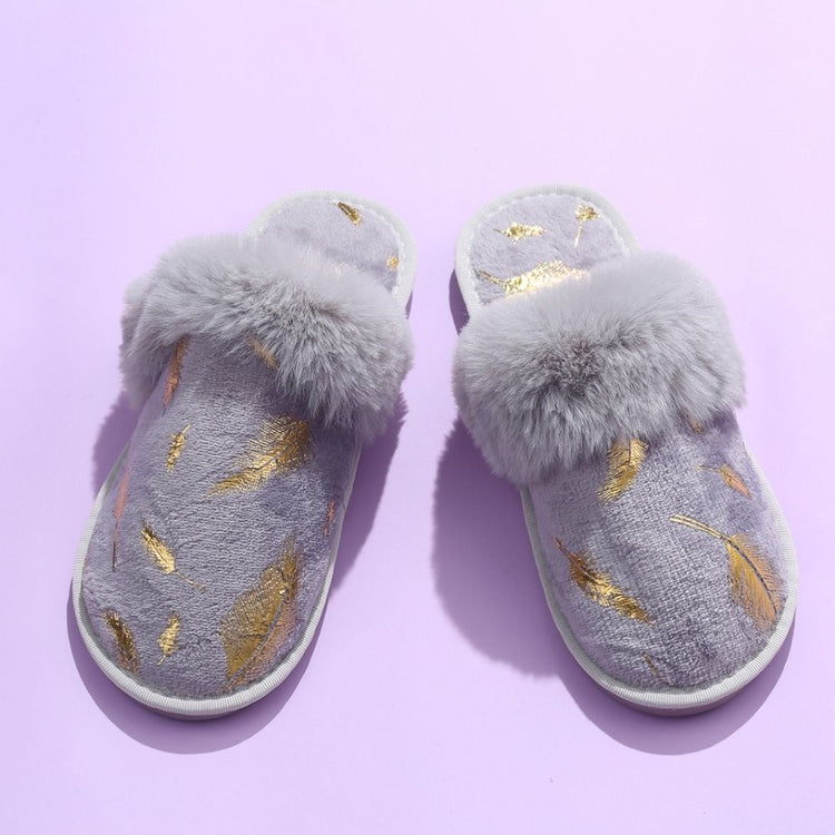 Gina Slippers - Grey with Gold Leaf Foiling