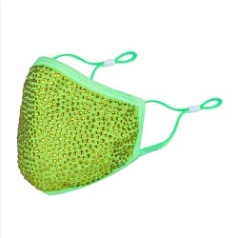 Destiny Crystal Face Mask - Bright Green with Golden Yellow Crystals