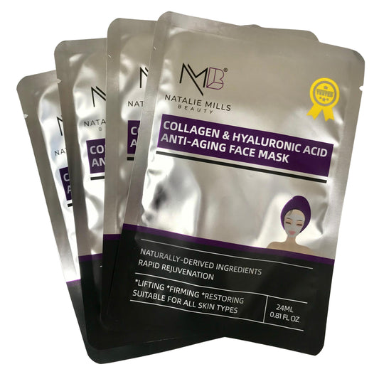 Collageen & Hyaluronzuur Anti-Aging SILK Gezichtsmasker - Set van 4