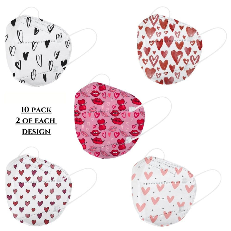 Valentines Disposable Face Masks - 10 PACK