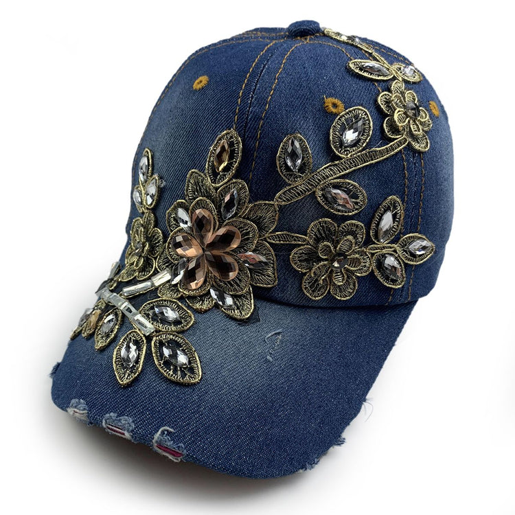 Flora Rhinestone Hat Dark Jean