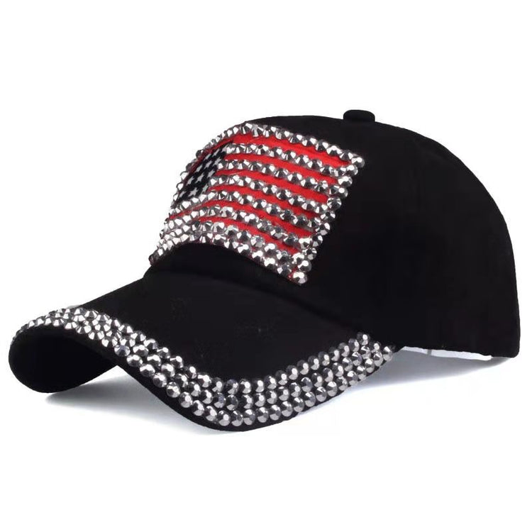 Black Hat with Small Rhinestone American Flag