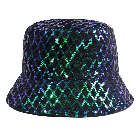 Jerrica Sequin Designer Style Bucket hoed in groen iriserend